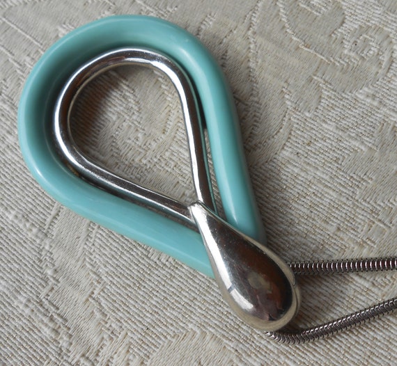 1960's Turquoise Plastic Silver Tone Large Teardr… - image 7