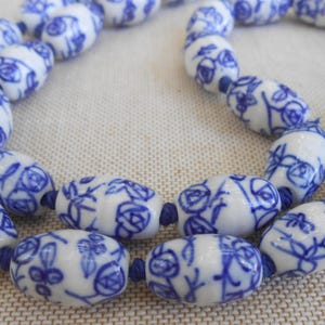 Chinese Export Blue White Porcelain Beaded Good Luck Necklace