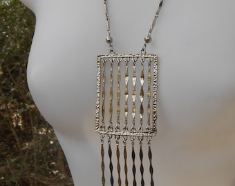 1970's Silver Tone Waterfall Pendant Tassel Necklace