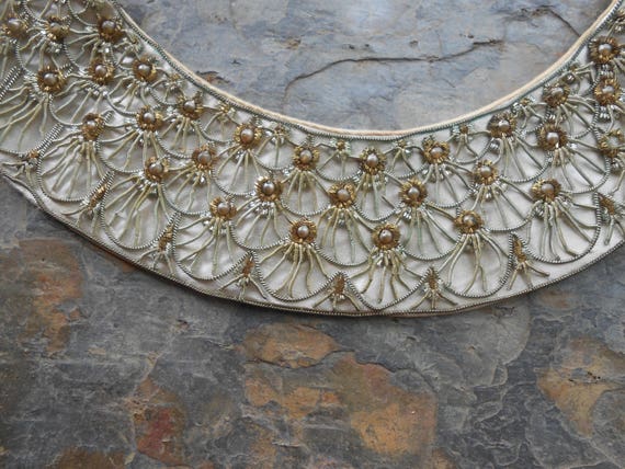 Vintage 1950's Beaded Embroidered Dress Collar - image 3