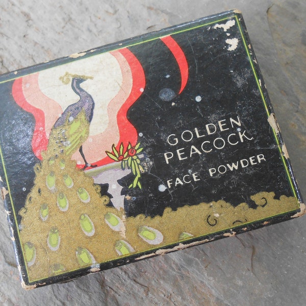 1920's Golden Peacock Face Powder Box