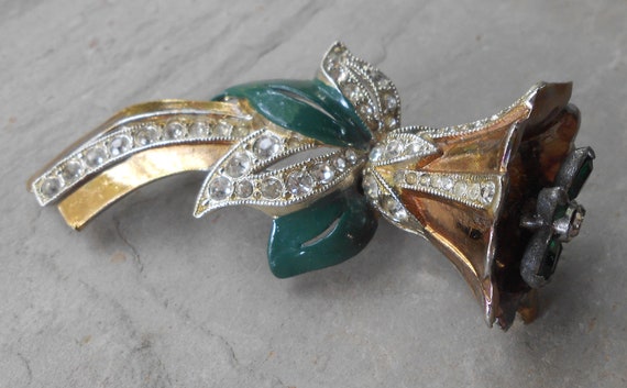 1940's Coro Adolph Katz Trembler Rhinestone Flora… - image 4