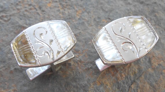 Mid Century Sterling Etched Diamond Cut Mens Cuff… - image 3