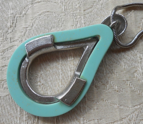 1960's Turquoise Plastic Silver Tone Large Teardr… - image 9