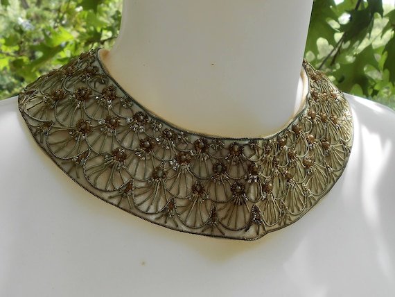 Vintage 1950's Beaded Embroidered Dress Collar - image 1