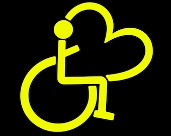 Behindertensymbol mit Herz | Gelber Autoaufkleber | Schild für Barrierefreiheit | 6x6