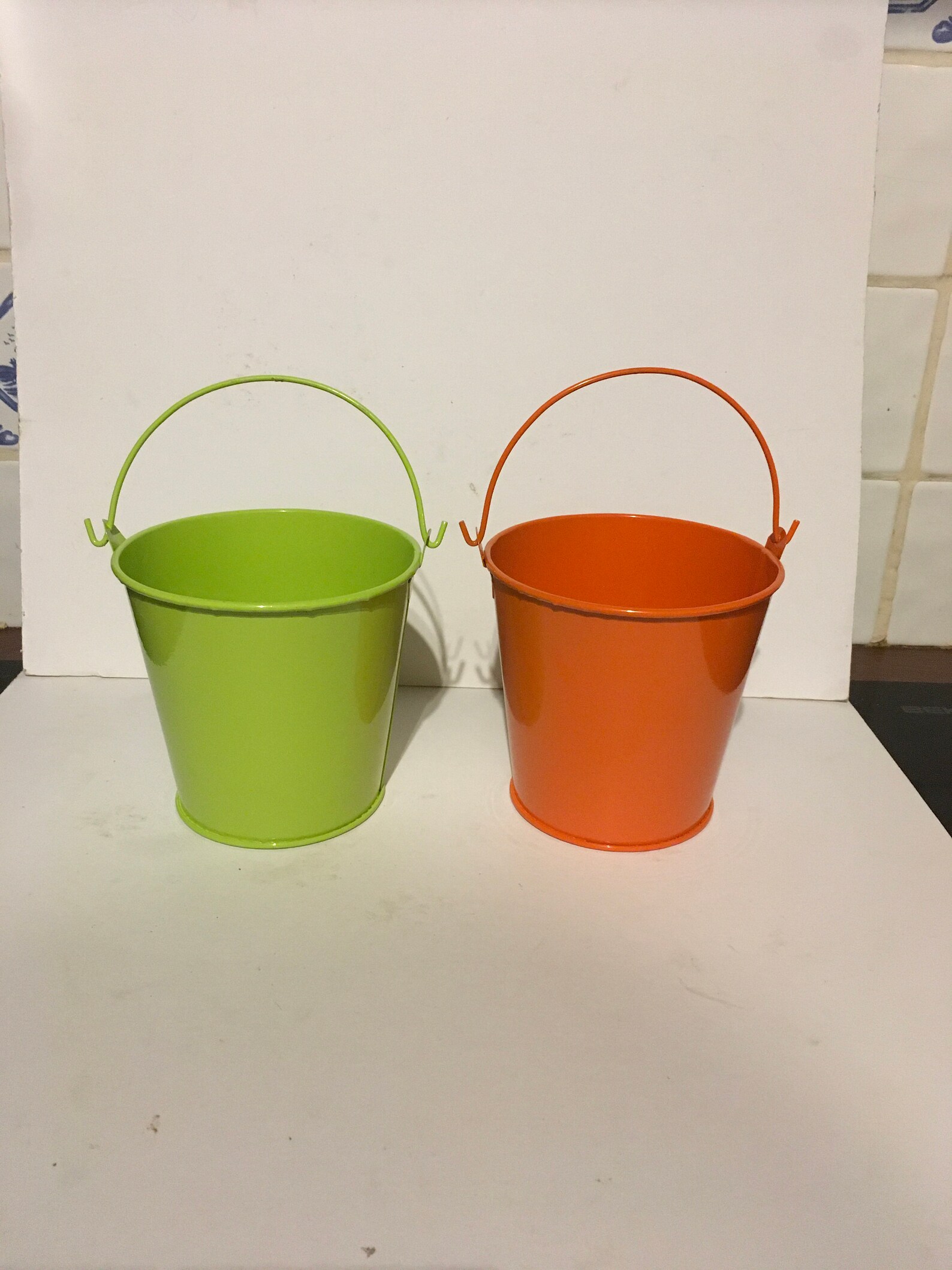 Coloured Metal Buckets. One Green One Orange. Craft Buckets Etsy