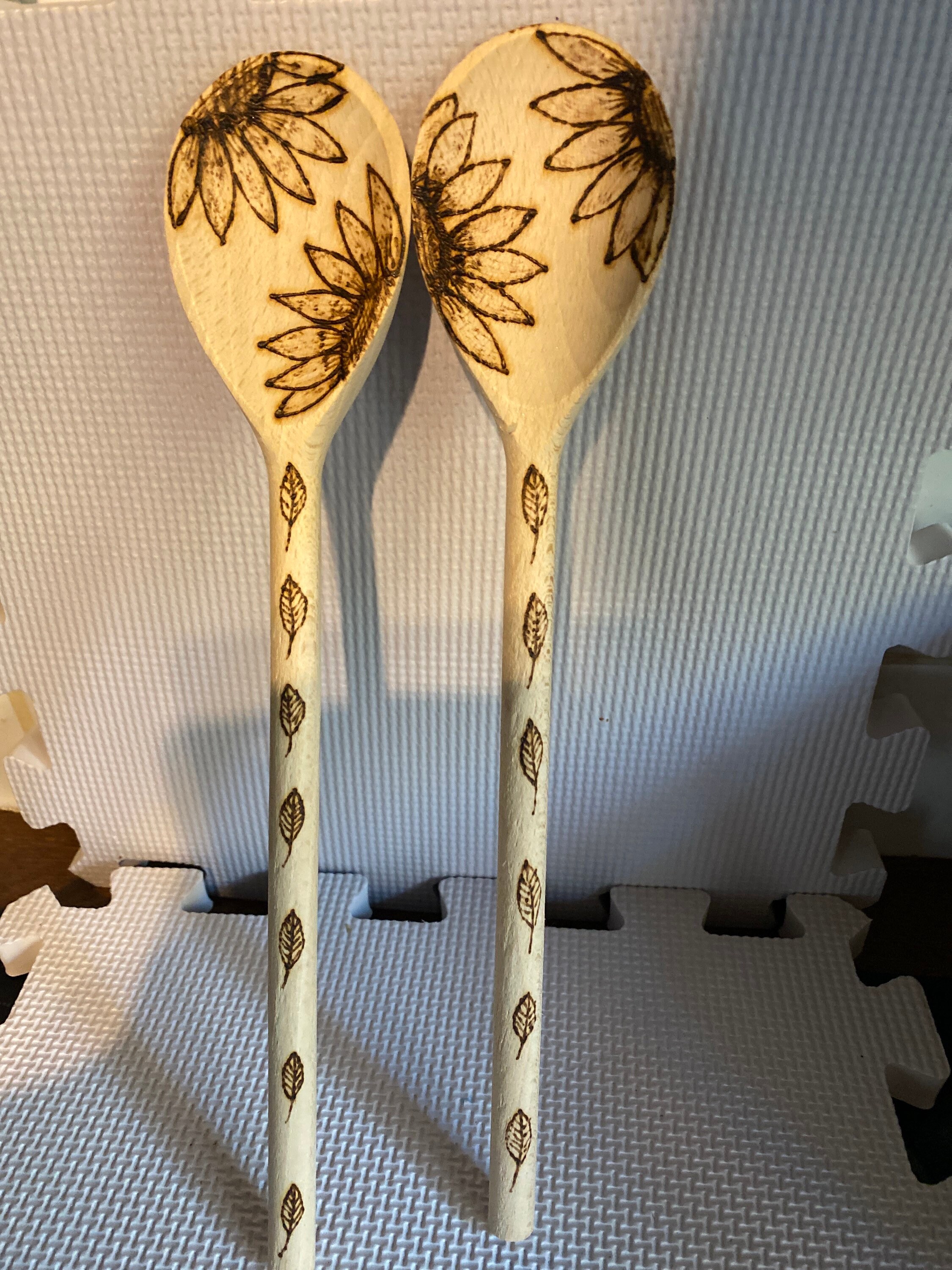 Sunflowers. Wooden Spoons. Spoon Pair. Kitchen Decor. Beating. Etsy