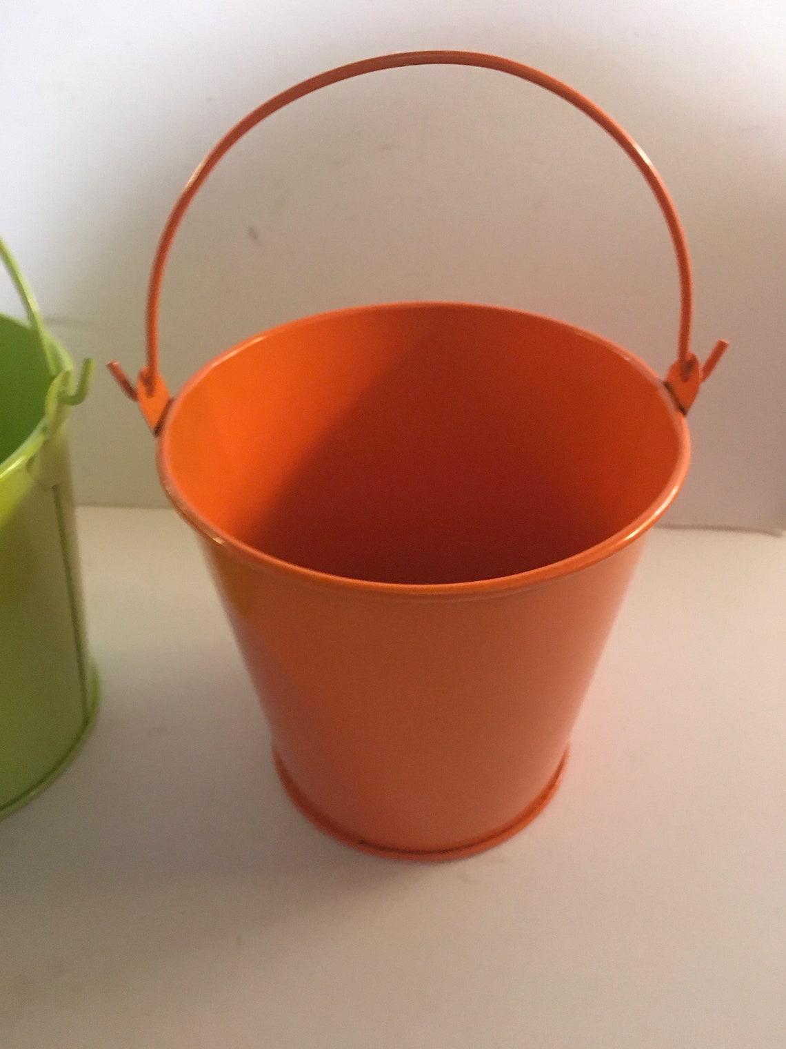 Coloured Metal Buckets. One Green One Orange. Craft Buckets Etsy