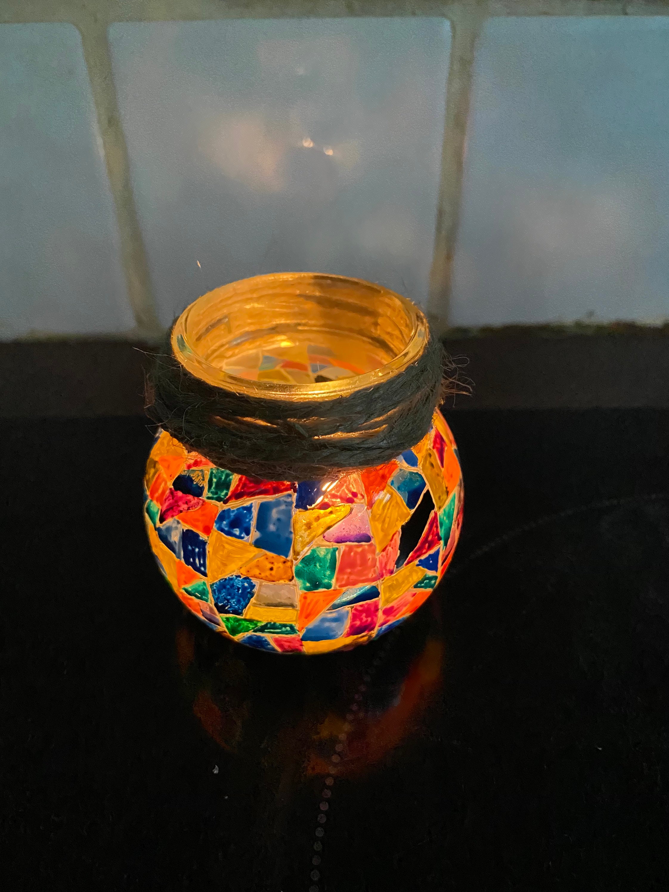 Mini Glass Tea Light Holder. Mosaic Design Hand Painted. Etsy