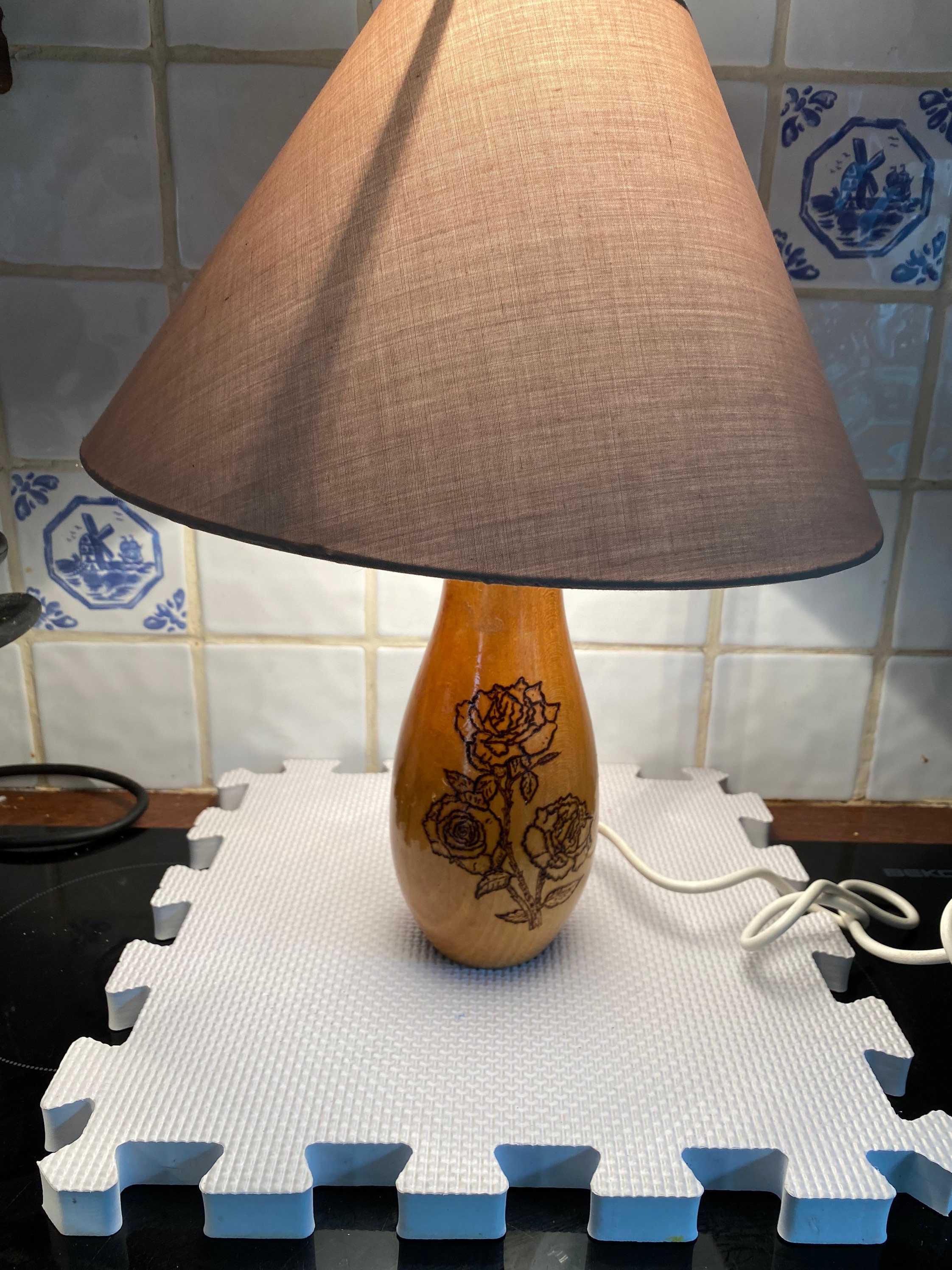 Table Lamp. Handmade. Wood Turned Base With a Triple Rose Etsy UK