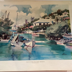 Beautiful Vern Tremewen 1968 Print - Foot of the Lane, Paget, Bermuda