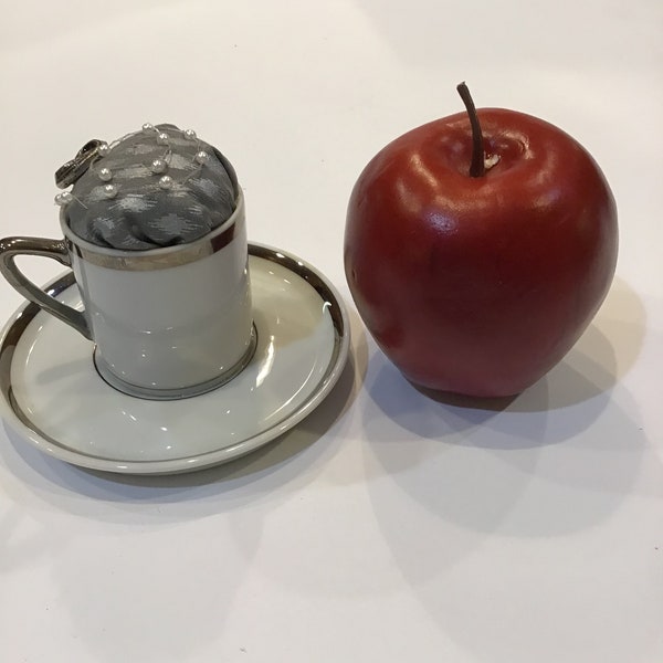 Unique Grey and White Porcelain Demitasse Pin Cushion