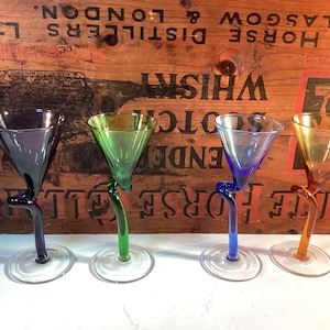 Four Colorful Twisted Stem Cordial Glasses - Enjoy your liqueur with a TWIST