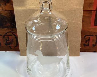 Lidded Apothecary Jar featuring a Long Haired Dachshund Etching on Front