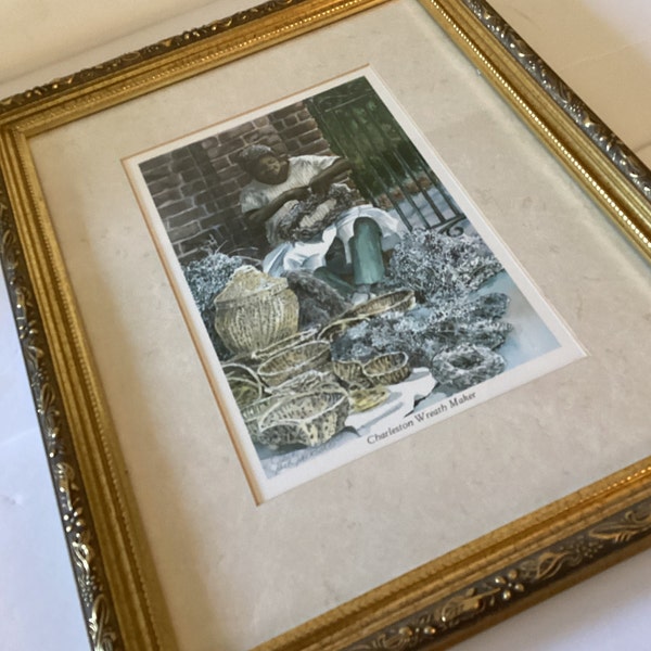 Jane Jackson Gold Framed Signed Print, “Charleston Wreath Maker”