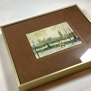 1973 Print Chelsea Pensioners by A. Jawdokimov Framed in 1970s Glory= Brass with brown matt