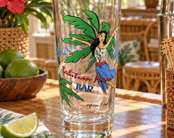 Vintage Tahitian Moon Bar Wahine Highball Glass - Ocean Thailand - Tropical Tiki Barware