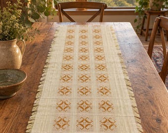 Vintage Groovy Table Runner - Cream and Yellow Swedish Style Weave - 39 x 15 inches