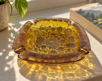 Retro Libbey Bubble Amber Glass Ashtray