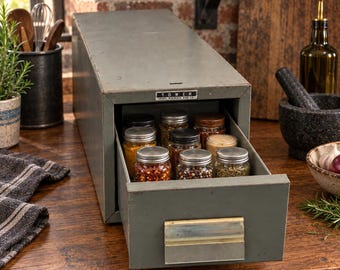 Industrial Chic Sears Roebuck Tower Gun Metal Gray Card Catalog Drawer or Spice Drawer