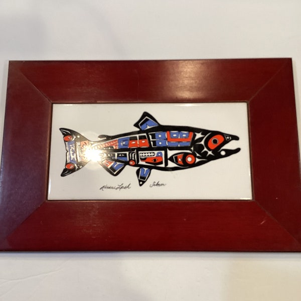 Salmon Framed Decorative Tile by Roxanna Leask