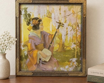 Vintage Framed Charles Fisher Neagle “Ming Toy” Print Edward Gross Co. New York - Asian Musician under Wisteria