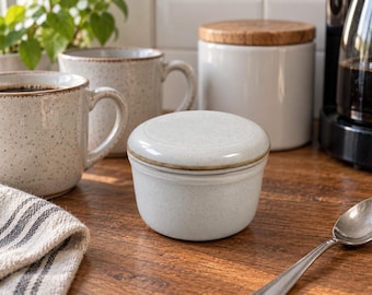 Vintage Nikko Color Stone Covered Sugar Bowl - Made in Japan - Minimalist Speckled Stoneware