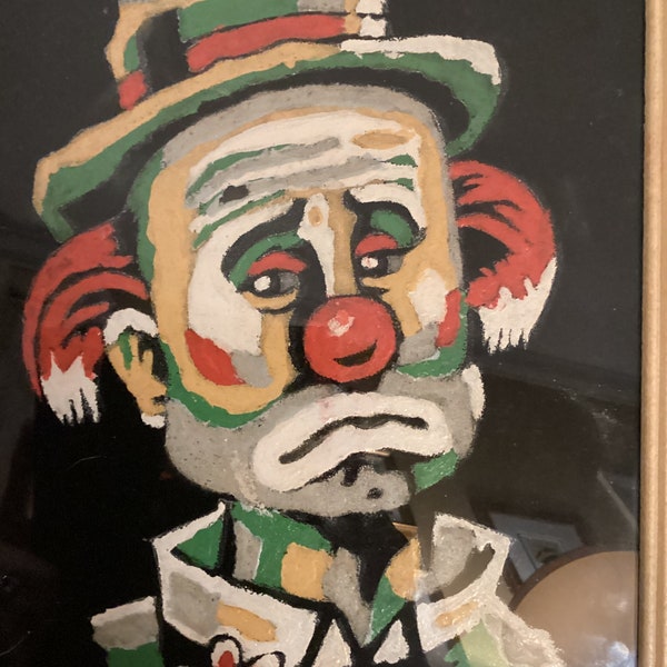 Fabulous Kitschy Emmett Kelly-like Sad Clown Painting on Black Velvet