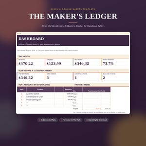 Foglio di calcolo per la contabilità dei venditori di prodotti artigianali, strumento per il monitoraggio dell'inventario e dei prezzi su Etsy (download digitale)