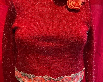 Red Sparkly Sweater Romantic Re-do