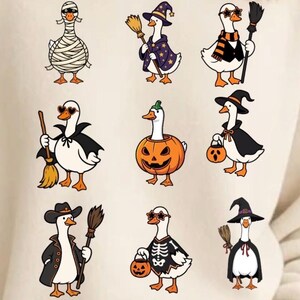 Funny Halloween Ducks Digital Design – Cute Pumpkin Witch Vampire Mummy Goose Clipart PNG SVG – Spooky Fall Sublimation Download