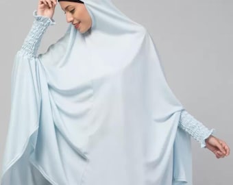Instant Prayer Hijab Dress | Smocked Sleeves, Full Coverage Namaz Garment (Jersey Fabric)