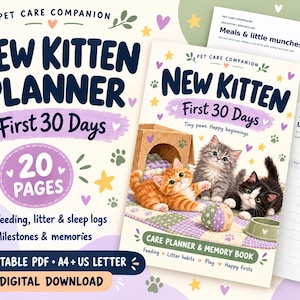 Vårdplanerare för nya kattungar, spårning av de första 30 dagarna, utfodrings- och träningslogg (PDF)