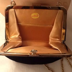Vintage Womens Evening Purse Bag Clutch with Gold over Shoulder Chain Black Velvet Gold Clasp Ande Bild 3