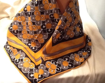 Vintage Vera Scarf 100% poliester otoño colores naranja negro patrón geométrico