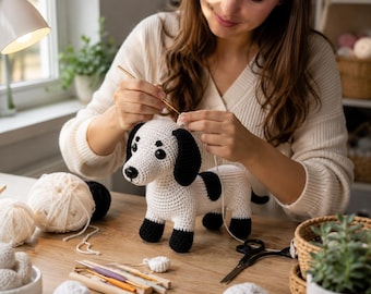 Patrón de ganchillo en PDF para perro salchicha, tutorial de amigurumi de perro salchicha, juguete DIY (descarga digital)