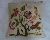 Vintage Needlepoint Throw Down Pillow, Wool Needlepoint, Down Pillow, Needlepoint Down Pillow, Floral Needlepoint Down Pillow, Rabbit Pillow