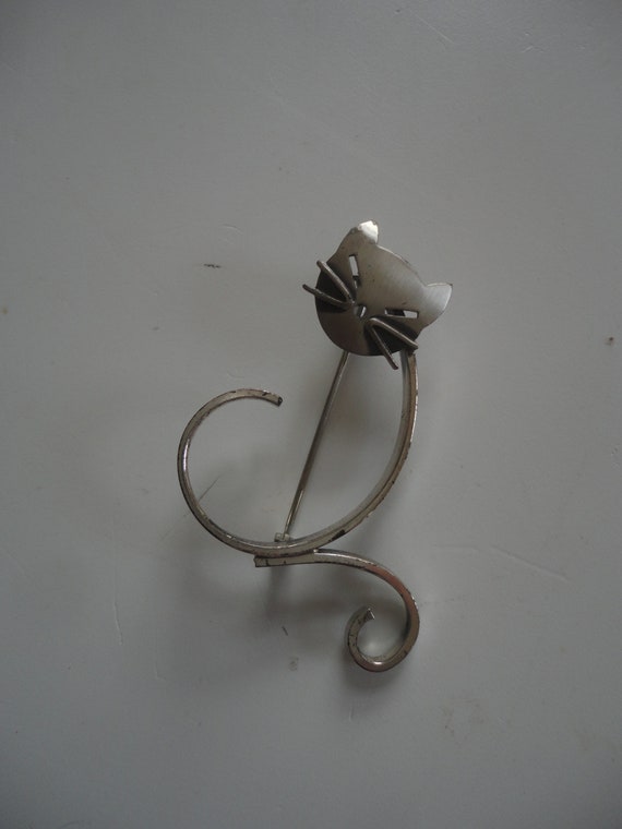 Vintage Sterling Silver Beau Cat Pin, Sterling Sil