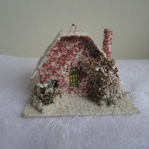 Vintage Red White Glitter Putz Christmas House Made Japan, Putz House, Putz, Putz House Christmas Ornament, Putz Village Decor, Christmas