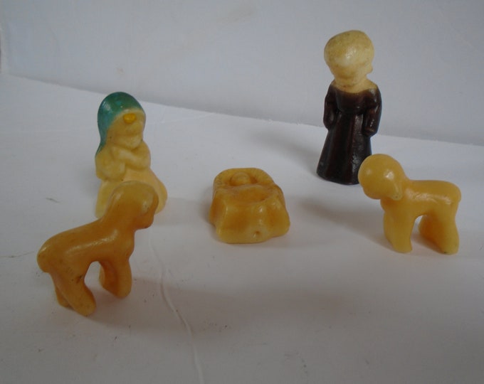 Vintage Gurley Wax Candles Small Nativity Set Made in USA, Gurley