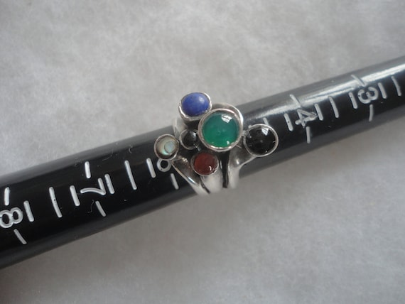 HUGE MODERNISTIC NAVAJO MALACHITE TCORAL LAPIS SILVER RING HUGE MODERNISTIC NAVAJO MALACHITE TCORAL LAPIS SILVER RING