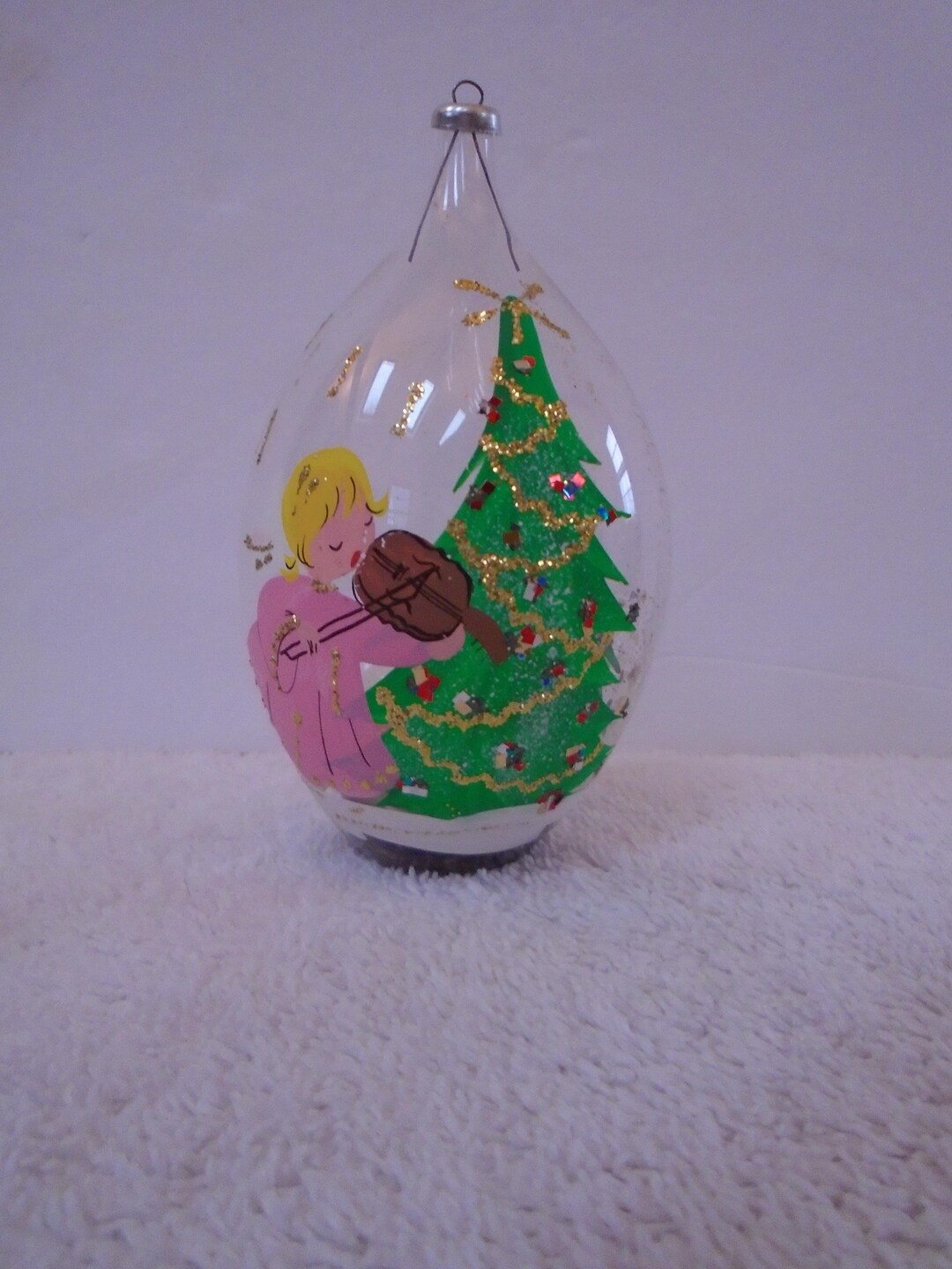 Vintage Clear Glass Hand Painted Pink Angel Italian Christmas Ornament ...
