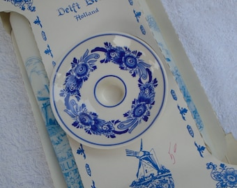 Vintage Unused Elesva Delft Blue Ceramic Candle Holder with Delft Blue Candles Made in Holland, Delft, Holland Candles, Delft Candleholder