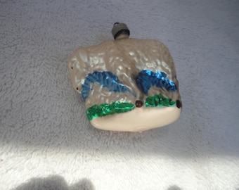 Vintage Mercury Glass White Silver Green Lamb Christmas Ornament, Mercury Glass Sheep Ornament, Sheep, Lamb, Farmhouse Glass Lamb Ornament