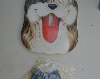Vintage Unused Hard Plastic White Gray Pup Light Plate, Avon Puppy Light Switch, Child's Bedroom Decor,Nursery Decor,Puppy Lightswitch Plate