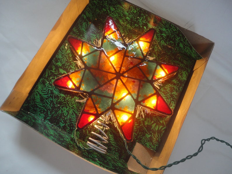 Christmas Tree Star Tree Topper Christmas Christmas Star Vintage Faux Stain Glass Electric Christmas Tree Topper Star Made in Italy