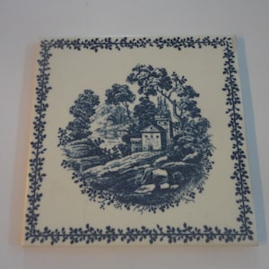 Vintage Blue White Ceramic Richard Ginori Italian Hillside Wall Tile Made in Italy, Richard Ginori, Italian Blue White Ceramic Wall Tile