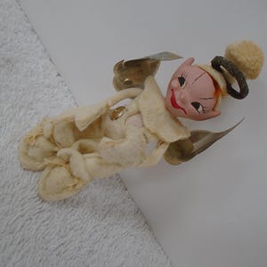 Vintage Handmade Ivory White Gold Foil Winged Pixie Elf Ornaments, Ivory Felt Angel Ornament, Ornament, Felt Boy Angel, Boy Devil Angel, Boy