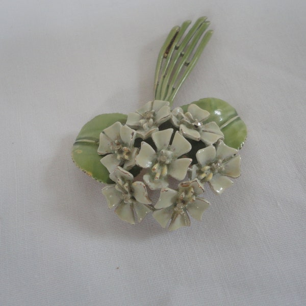 Vintage BSK "My Fair Lady" Two Tone Green Enamel Floral Bouquet Brooch, MCM BSK Brooch, Floral Bouquet Spring Brooch, Floral Brooch